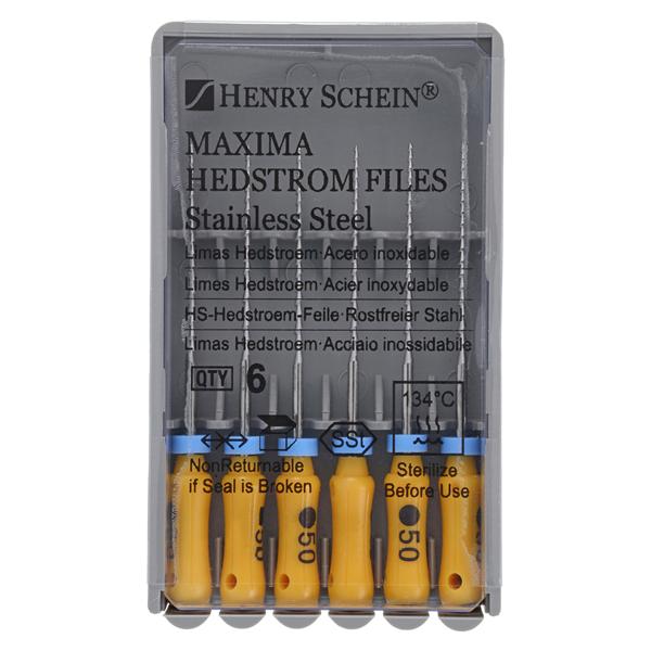 Maxima Hand Hedstrom Files 25 mm Size 50 Stainless Steel Yellow 6/Bx