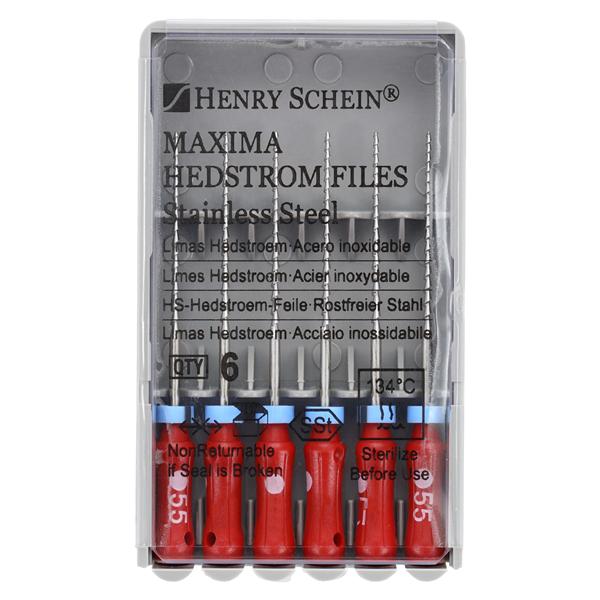 Maxima Hand Hedstrom Files 25 mm Size 55 Stainless Steel Red 6/Bx