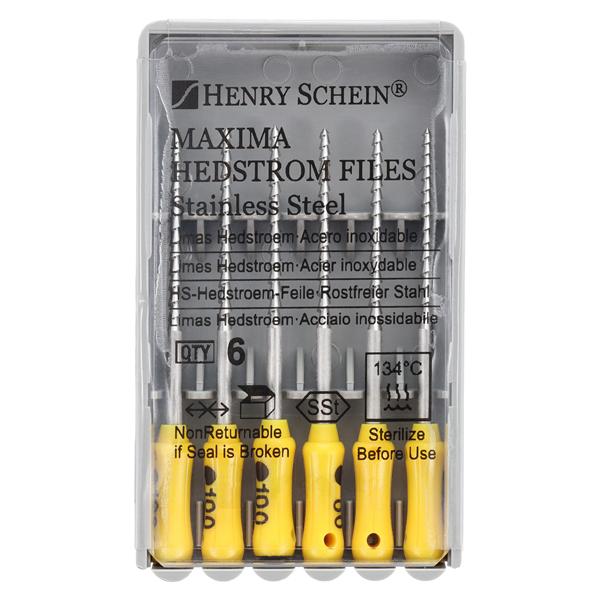 Maxima Hand Hedstrom Files 25 mm Size 100 Stainless Steel Yellow 6/Bx