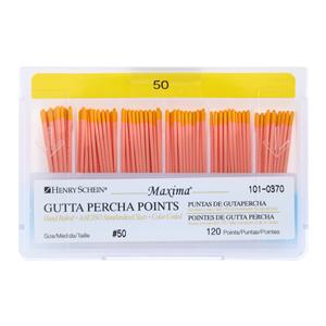 Maxima Hand Rolled Gutta Percha Points Size 50 Yellow 120/Bx