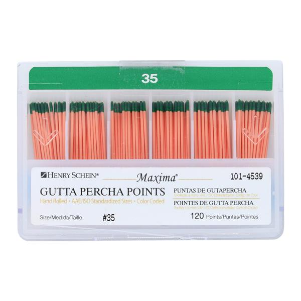 Maxima Hand Rolled Gutta Percha Points Size 35 Green 120/Bx
