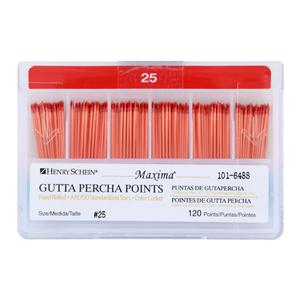 Maxima Hand Rolled Gutta Percha Points Size 25 Red 120/Bx