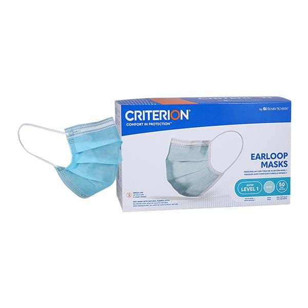 Criterion Earloop Mask ASTM Level 1 Blue Adult 50/Bx, 6 BX/CA