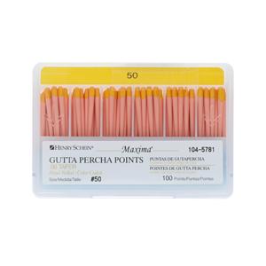 Maxima Hand Rolled Gutta Percha Points Size 50 Yellow 100/Bx