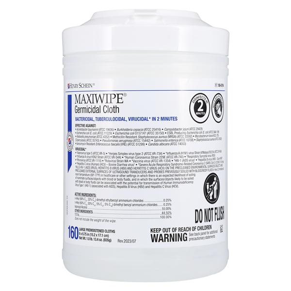 Disinfectant Cloth HSI Maxiwipe Large 6 in x 6.75 in Canister 160...