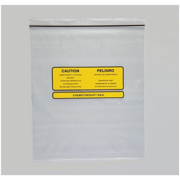 Chemotherapy Disposal Bag 4mil 12x15" Clear/Yellow Zipper Closure...