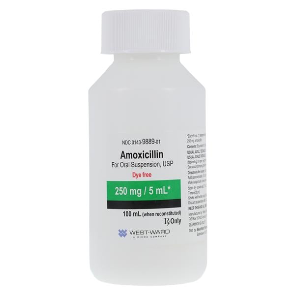 Amoxicillin Oral Suspension 250mg/5mL Dye Free Tutti-Frutti Bottl...