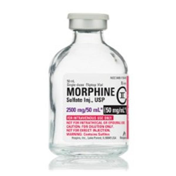 Morphine Sulfate Injection 50mg/mL SDV 50mL Each
