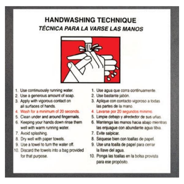 Handwashing Techniques Informational Label Bilingual 6x6" Bilingu...