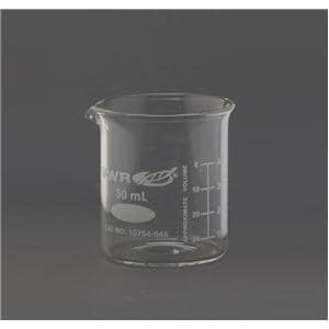 Graduated Beaker Glass No Closure Clear 50mL With Pour Spout Each