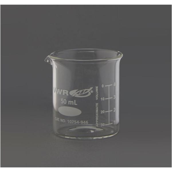 Graduated Beaker Glass No Closure Clear 50mL With Pour Spout Each