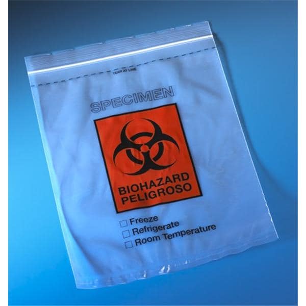 Specimen Transport Bag 2mil 12x15" Clear Tear Zone/Zipper Closure...