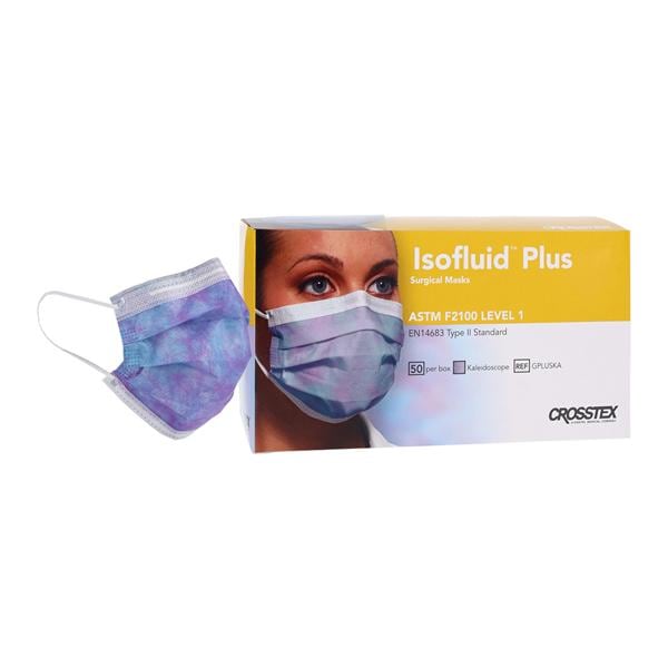 Isofluid Plus Procedure Mask ASTM Level 1 Anti-Fog Kaleidoscope Adult 50/Bx, 40 BX/CA