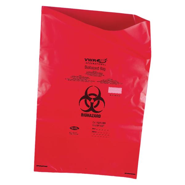 Biohazard Bag 2mil 36x45" Red Twist Tie Closure Polypropylene Sym...