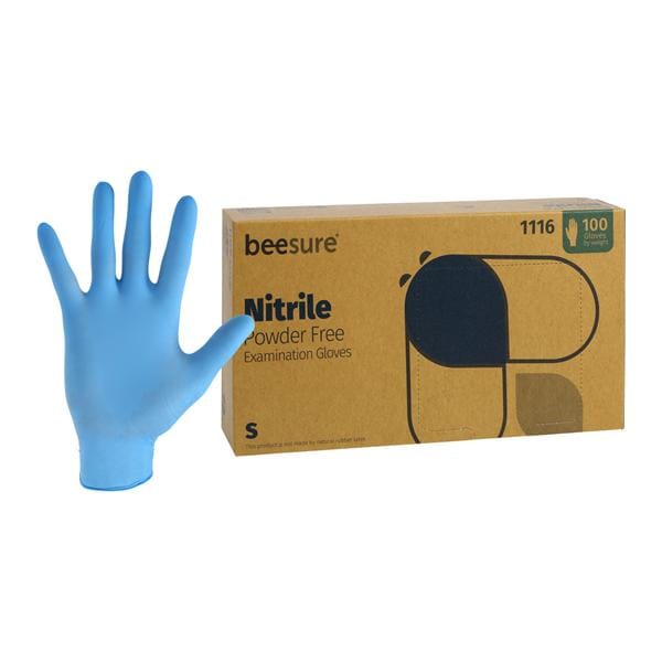 BeeSure Nitrile Exam Gloves Small Light Blue Non-Sterile, 10 BX/C...