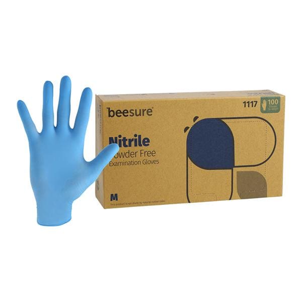 BeeSure Nitrile Exam Gloves Medium Light Blue Non-Sterile, 10 BX/...