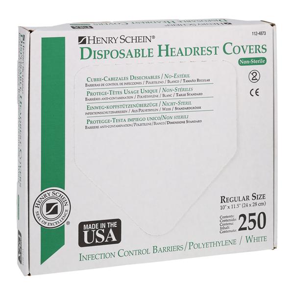 Headrest Cover 11.5 in x 10 in Plastic White Disposable 250/Bx, 12 BX/CA