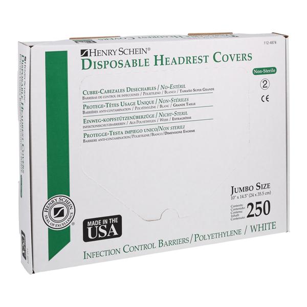 Headrest Cover 14.5 in x 10 in Plastic White Disposable 250/Bx, 10 BX/CA
