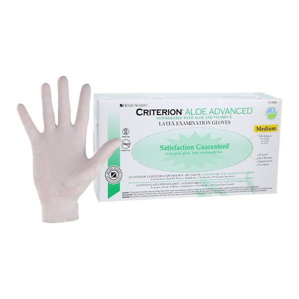 Criterion Aloe + Vitamin E Latex Exam Gloves Medium Standard White Non-Sterile, 10 BX/CA