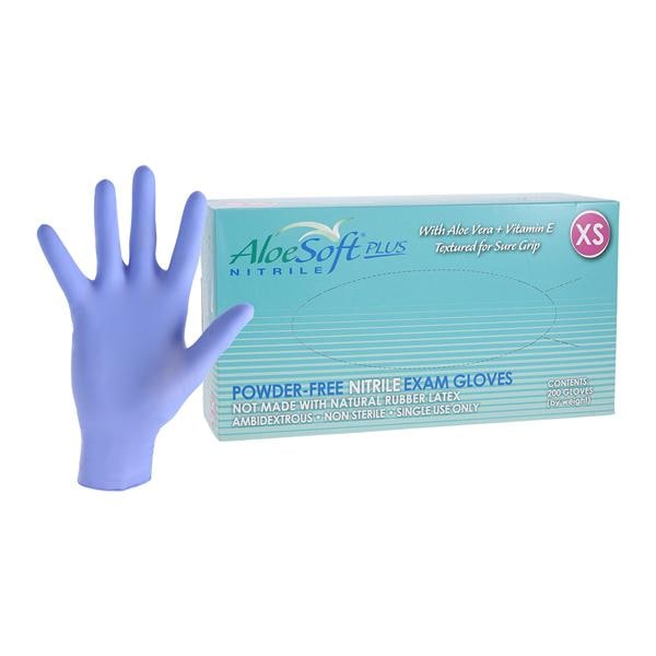AloeSoft Plus Nitrile Exam Gloves X-Small Blue Non-Sterile, 10 BX...