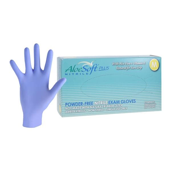 AloeSoft Plus Nitrile Exam Gloves Medium Blue Non-Sterile, 10 BX/...