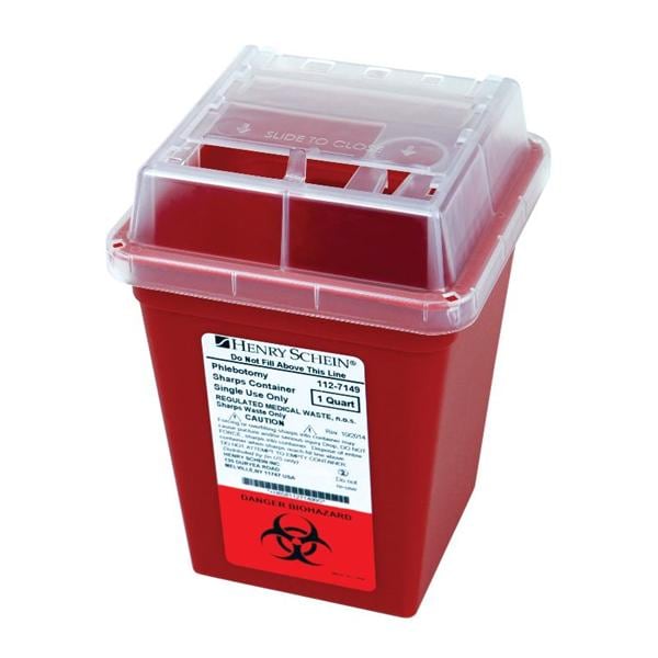 HSI Sharps Container 1qt Red 4-1/2x4-1/2x6-3/5" Sliding Lid Polyp...