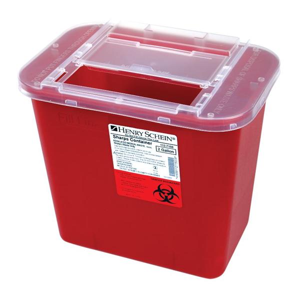 HSI Sharps Container 2gal Red 10-3/10x7x10-1/10" Sliding Lid Poly...