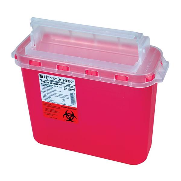 HSI Sharps Container 5.4qt Red 12.1x4.7x10" Counterbalanced Side...