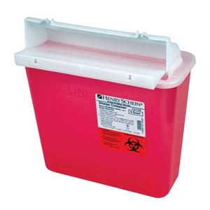 HSI Sharps Container 5qt Red 10x4.4x9.2" Counterbalanced Side Ent...