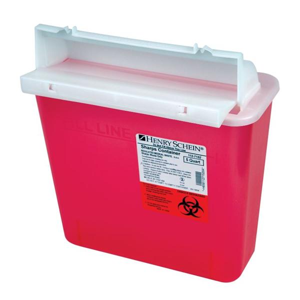 HSI Sharps Container 5qt Red 10x4.4x9.2" Counterbalanced Side Ent...