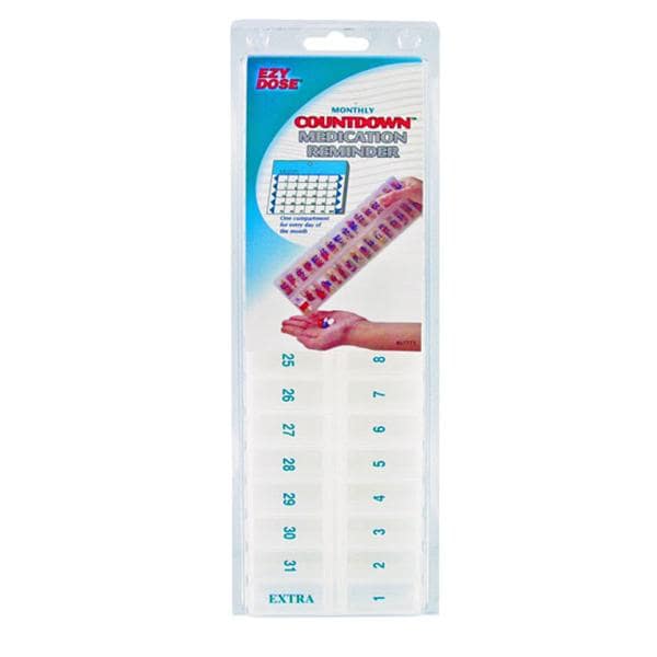 Pill Planner Plastic Monthly 11-1/8x3-3/8x1-1/8" Clear 3/Package