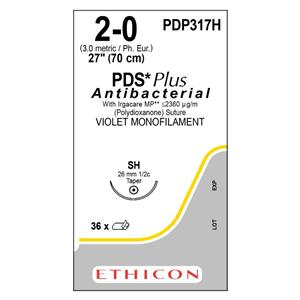 PDS Plus Suture 2-0 27" Triclosan, Polydioxanone Monofilament SH Violet 36/Bx