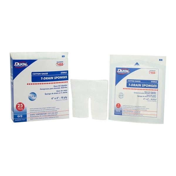 Rayon/Polyester Blend T-Drain Sponge 4x4" 16 Ply Sterile Pre-Cut...