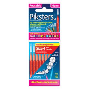 Piksters Interdental Brush Size 4 Red 10pk/Bx