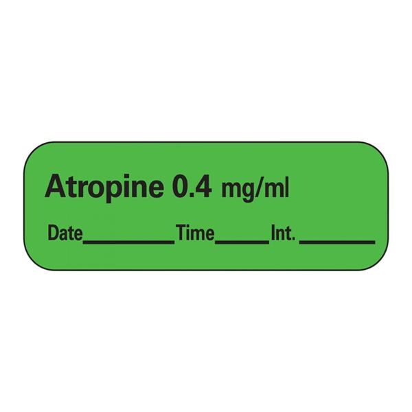Anesthesia Label DTI Atropine 0.4mg/mL Green 1-1/2x1/2" 600/Rl