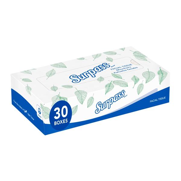Surpass Facial Tissue White 2 Ply Flat Box 100/Box, 30 BX/CA