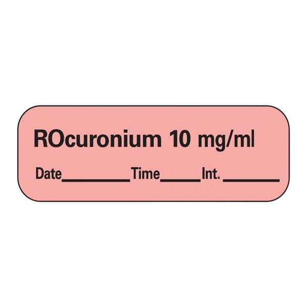 Anesthesia Label DTI Rocuronium 10 mg/mL Fluorescent Red 1-1/2x1/...