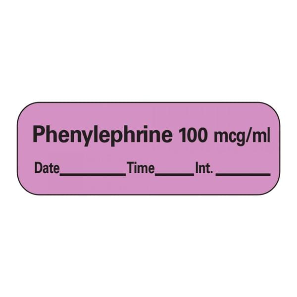 Anesthesia Label DTI Phenylephrine 100mcg/mL Violet 1-1/2x1/2" 60...