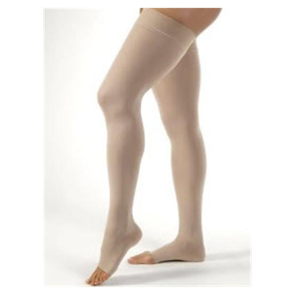 Opaque Compression Stocking Thigh High Open Toe Small Natural