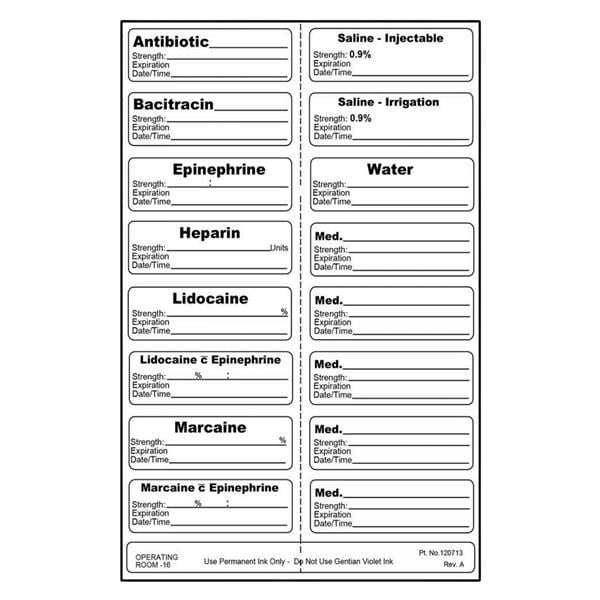 Medication Label Epinephrine mcg/ml White/Black 1/2x500" Sterile...