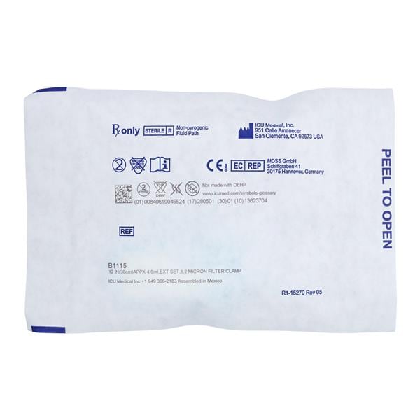 IV Extension Set Needleless 1.2 Micron Filter Priming Volume 4.8m...