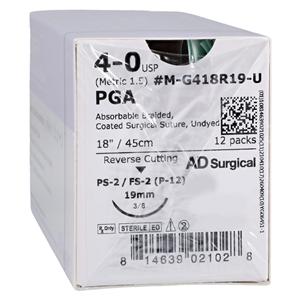 Unify Suture Polyglycolic Acid Braid 4-0 18" Absorbable FS-2 Reve...