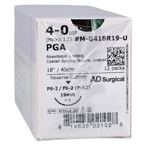 Unify Suture Polyglycolic Acid Braid 4-0 18" Absorbable FS-2 Reve...