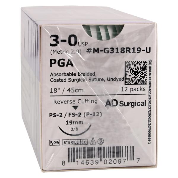 Unify Suture Polyglycolic Acid Braid 3-0 18" Absorbable FS-2 Reve...