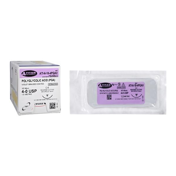 RS3 Suture Polyglycolic Acid Braid 4-0 18" Absorbable C-6 Reverse...