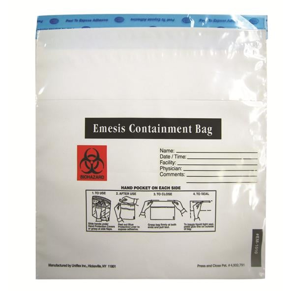 Emesis Bag 2.5mil 10x10" Clear Adhesive Closure Polypropylene Bio...
