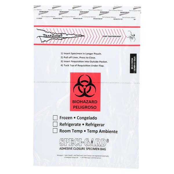 Speci-Gard Specimen Transport Bag Clear Adhesive Closure w/ 2-Wall/ Pkt 500/Ca