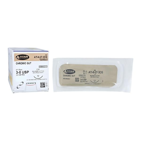 RS3 Suture Chromic Gut Monofilament 3-0 27" Absorbable C-6 Revers...