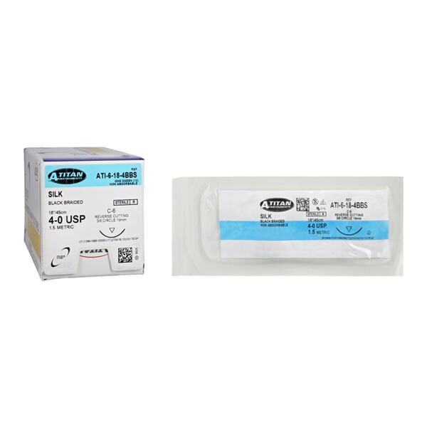 RS3 Suture Silk Braid 4-0 18" Non-Absorbable C-6 Reverse Cutting...