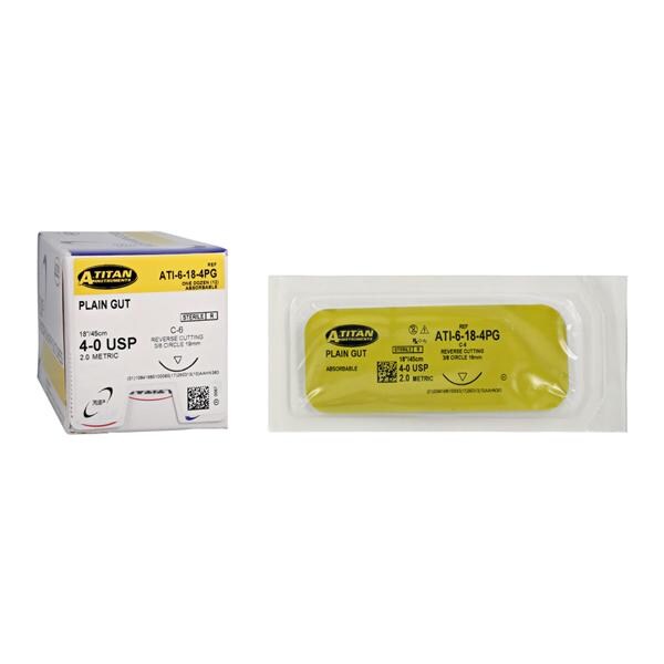 RS3 Suture Plain Gut Monofilament 4-0 18" Absorbable C-6 Reverse...